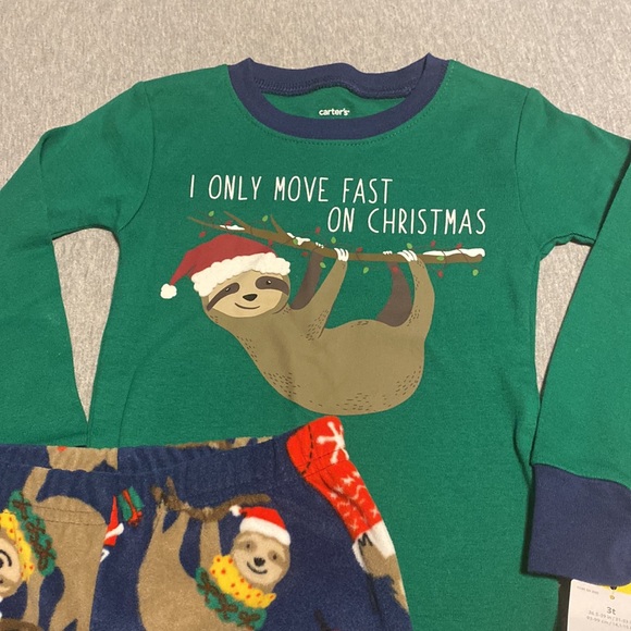 Carter’s Christmas Holiday Pajamas Jammies sloth 3T - Picture 4 of 5